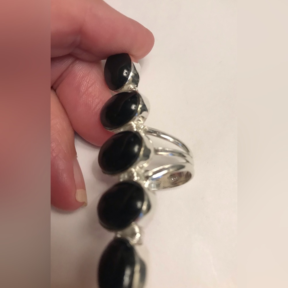 Black Onyx Stamped 925 Sterling Silver Ring - Picture 2 of 5